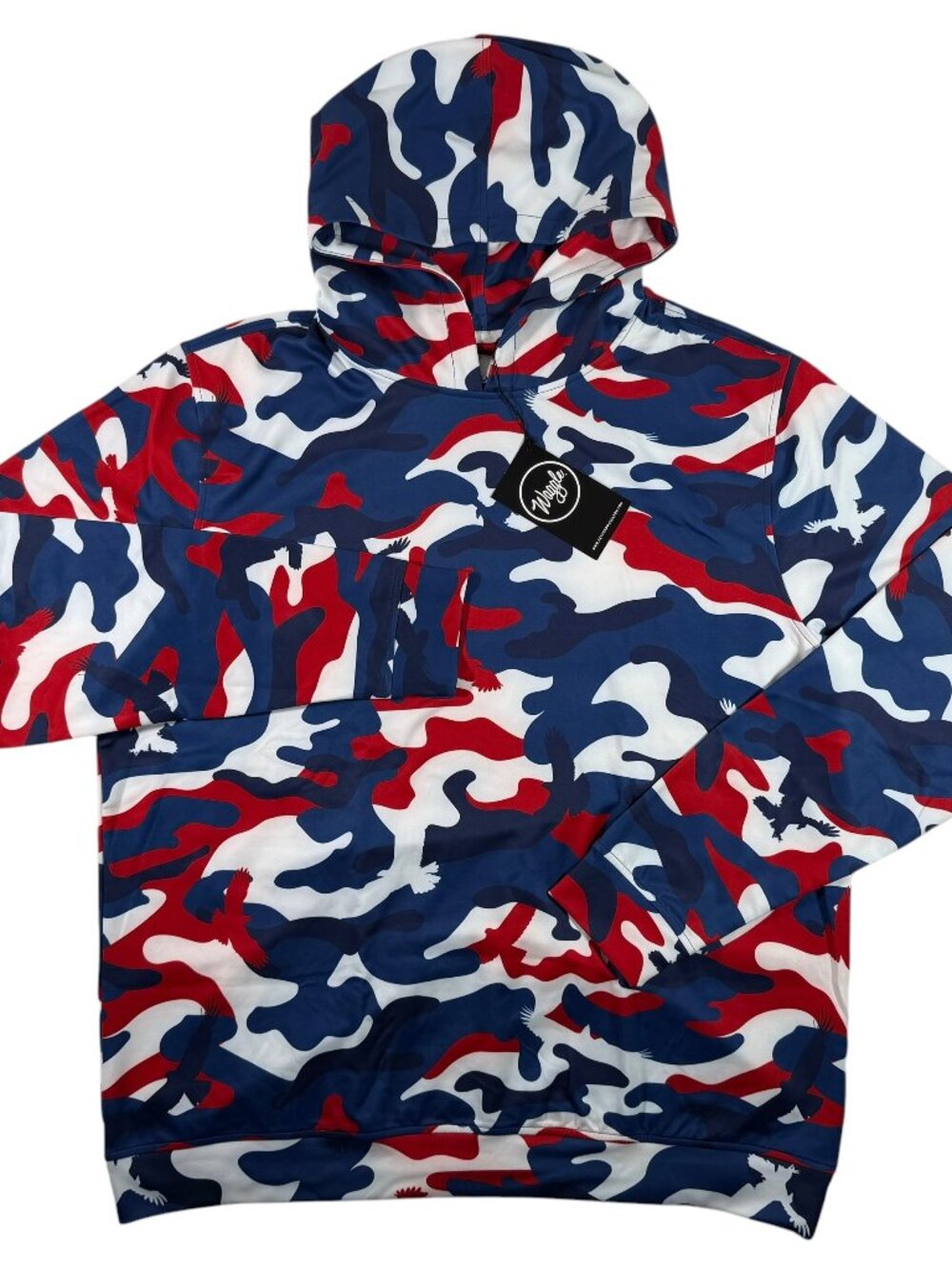 NWT Waggle Mens XL Red White Blue Camo Lightweight Pullover Hoodie